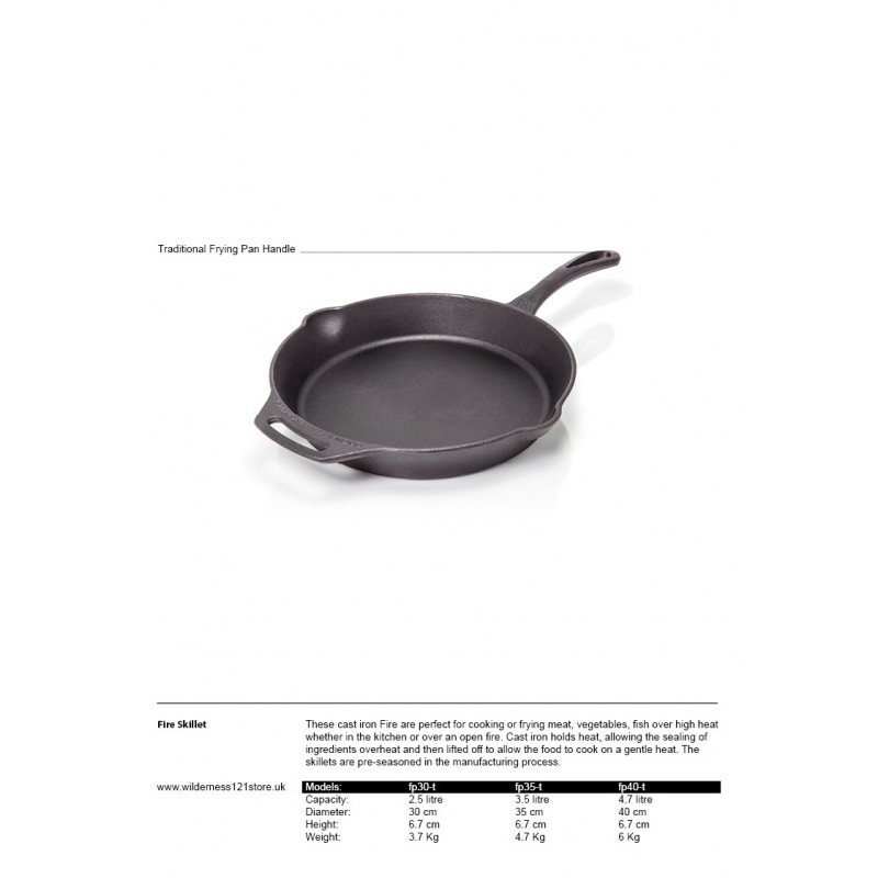 Petromax Cast Iron Skillet FP with traditional frying pan handle fact sheet
