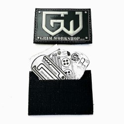 Grim Workshop - Grey Morale Patch with hidden pocket showing tools