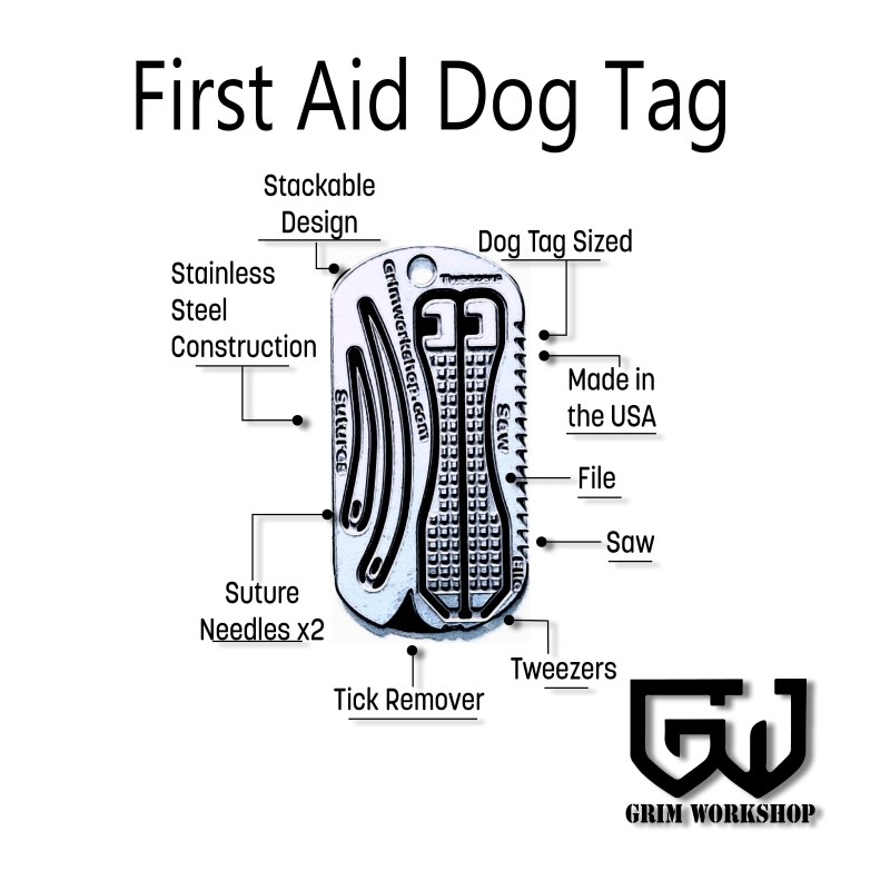 Grim Workshop - First Aid Emergency Dog Tag Necklace Description and functions