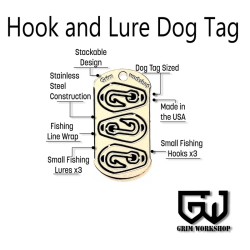 Grim Workshop - Hook and Lure Dog Tag: Survival Fishing Necklace details