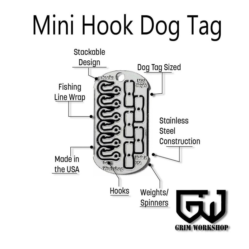 Grim Workshop - Mini Hook Fishing Kit Dog Tag: Survival Fishing Necklace Details