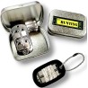 Grim Workshop - Spring Snare Trap Dog Tag: Trap Necklace  on keys white background in tin