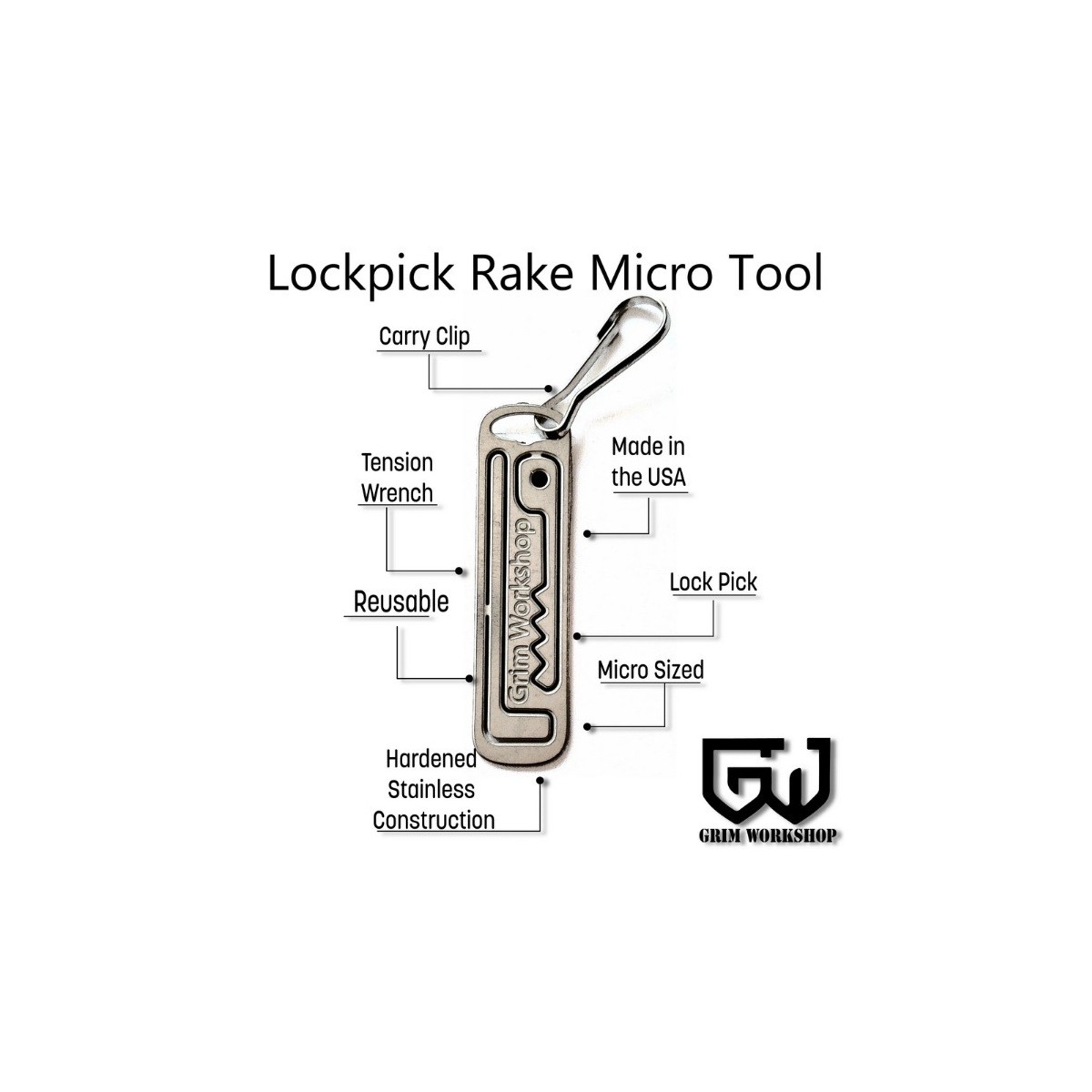 Grim Workshop Lock Pick Rake Micro Tool necklace zipper keyring