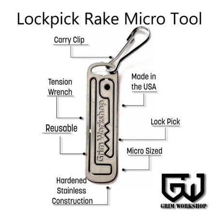Grim Workshop Lock Pick Rake Micro Tool necklace zipper keyring