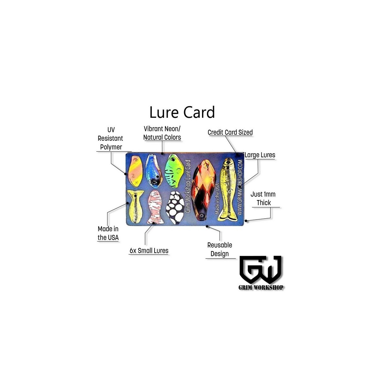 Grim Workshop - Fishing Lure Card - Fishing Credit Card sized Tool with Ultralight Lure Set lightweight reusable