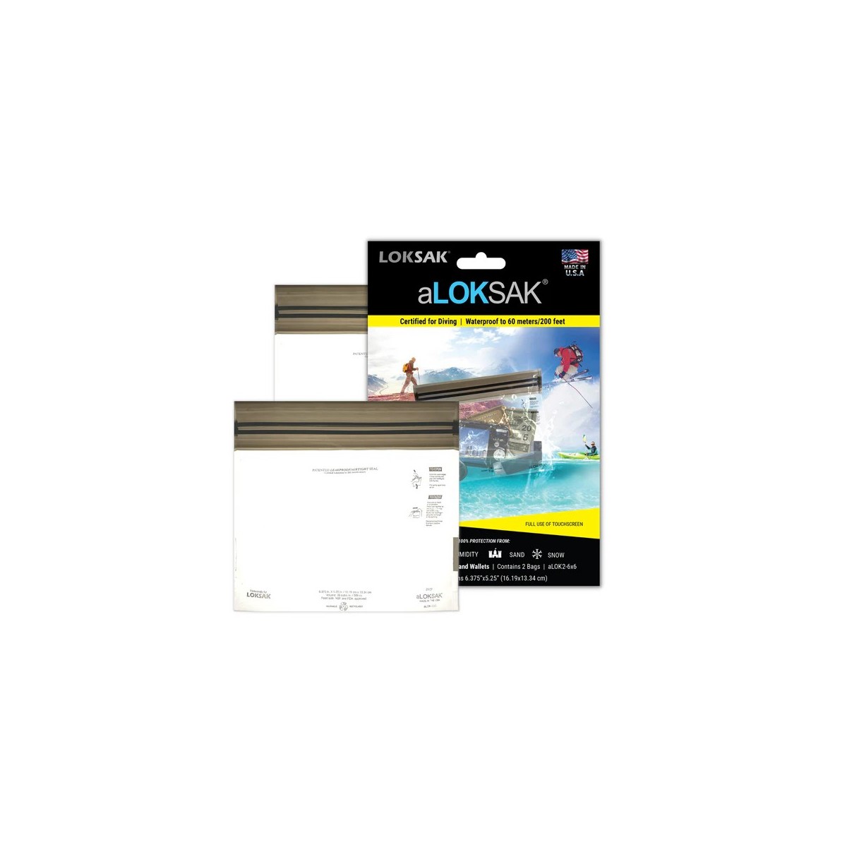 aLOKSAK Waterproof Bag 2 x aLOK2-6x6 waterproof bag for passports medical kits