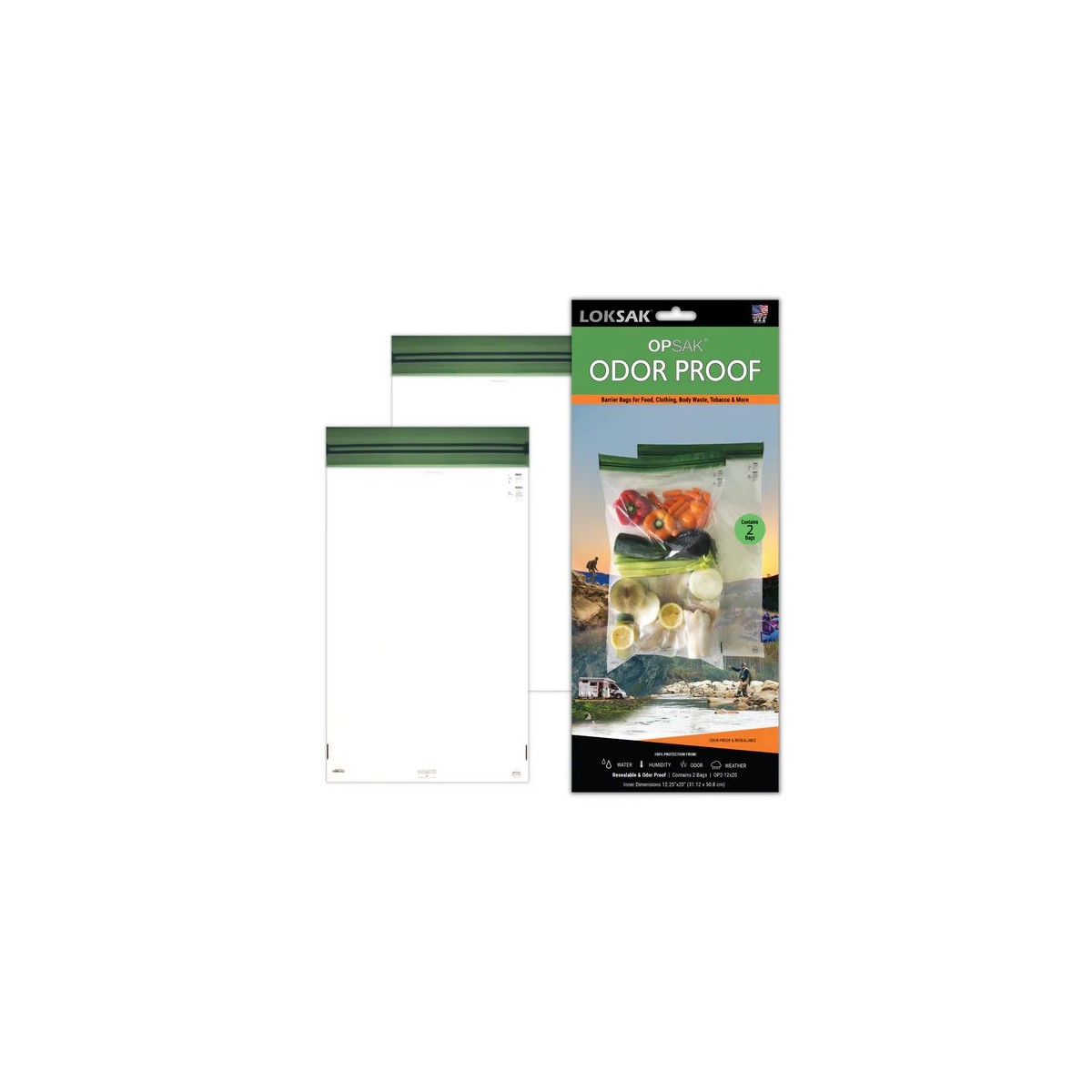 LOKSAK - OPSAK OP2-12x20 Odorproof Dry  bag resealable Recyclable storage bags 12x20