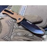 ROGAN Rogue Folding Pocket Knife - Gen 1 - Coyote Black open on wood