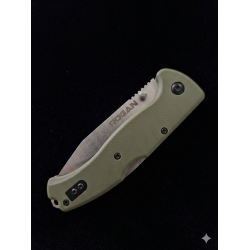 ROGAN Rogue folding knife special edition OD Green and Stonewash closed showing reverse side