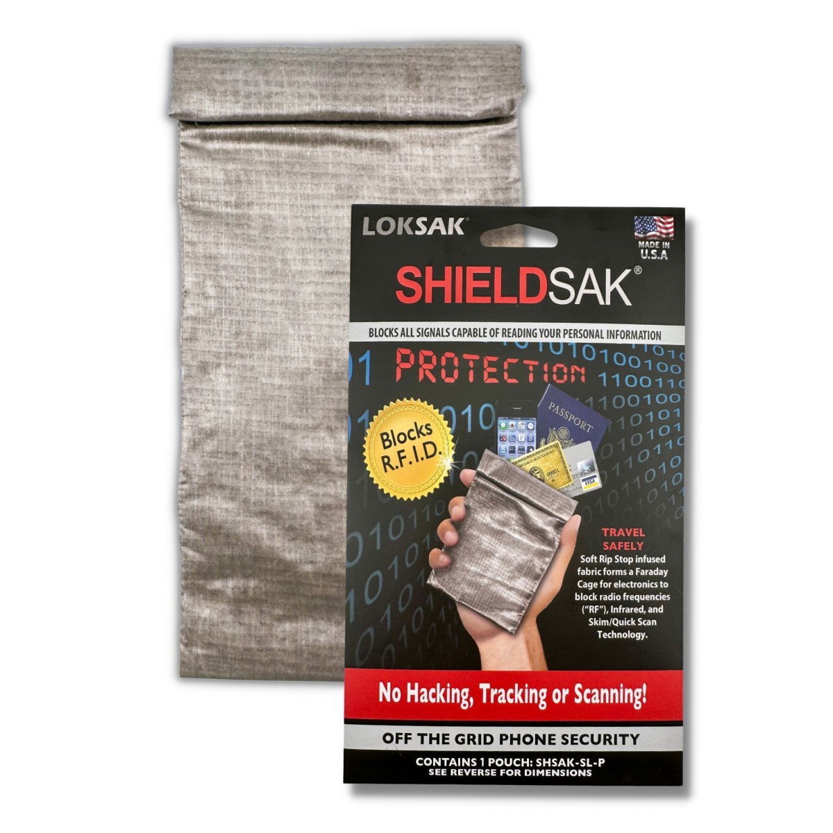 SHIELDSAK Faraday phone bag blocking mobile, GPS, Wi-Fi, Bluetooth, NFC and RFID signals for digital privacy