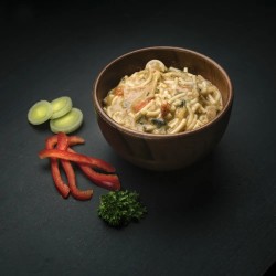 Creamy Pasta with Pork prepared outdoor meal